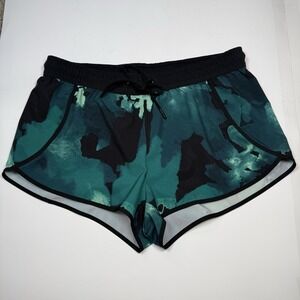 Fabletics Womens Small Green Black Running Shorts Athletic Activewear Gym